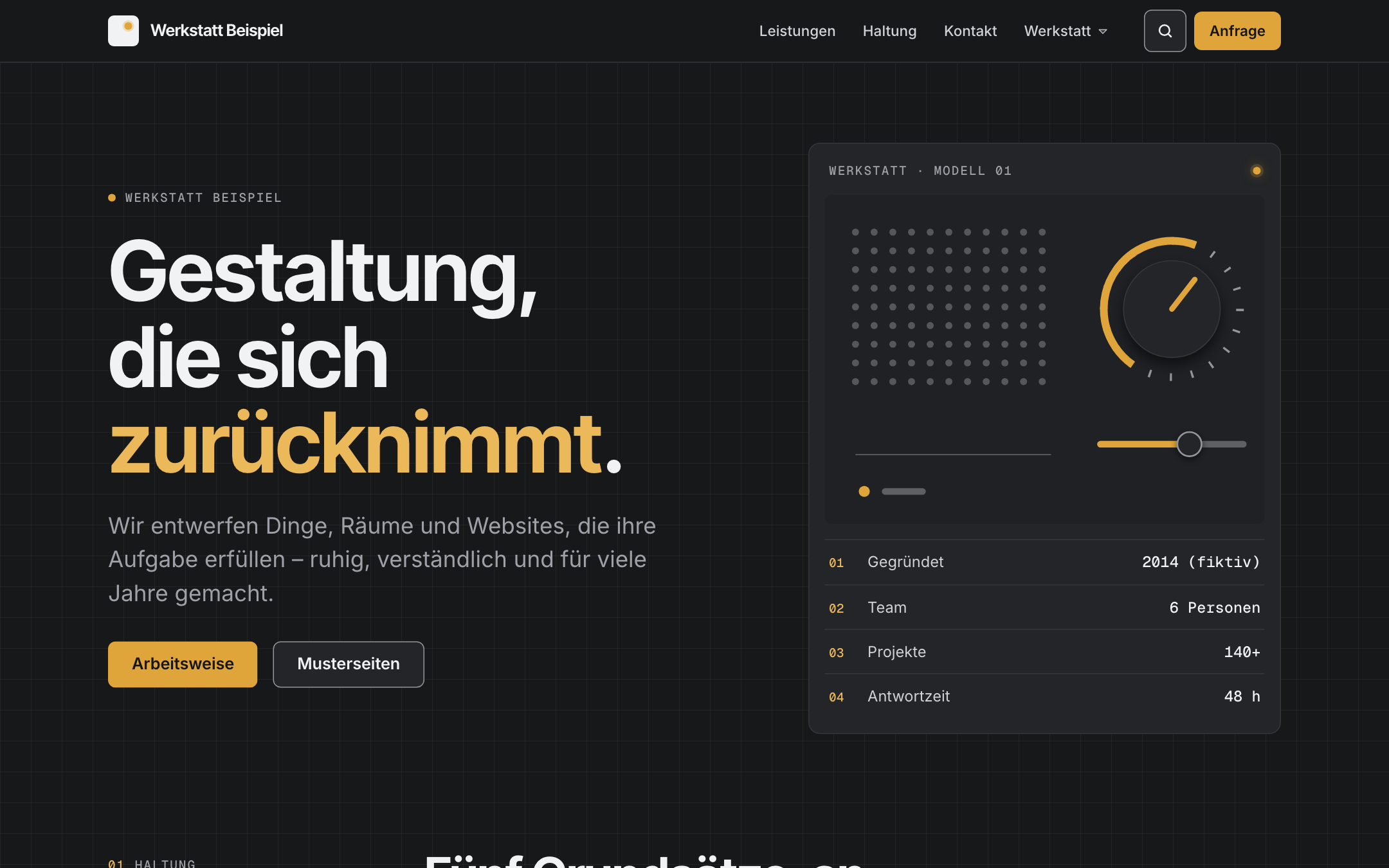 Das Kit „Essenz“ im dunklen Farbschema: Anthrazit mit orangefarbenem Signal, automatisch nach Geräte-Einstellung